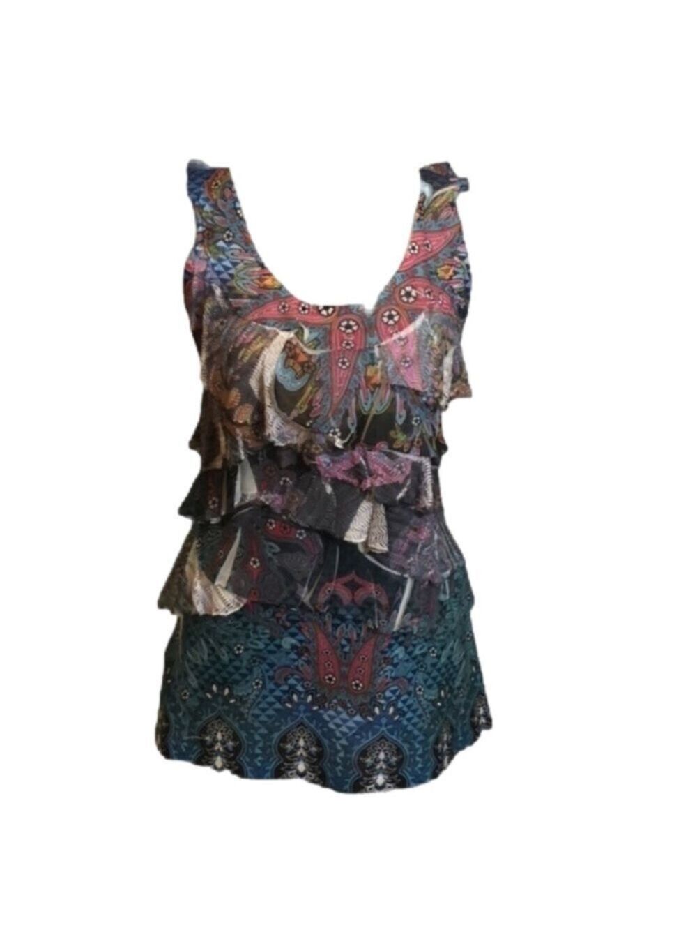 J.T.B. Fun Ruffled Colorful Tank Top Size Small - Picture 3 of 7